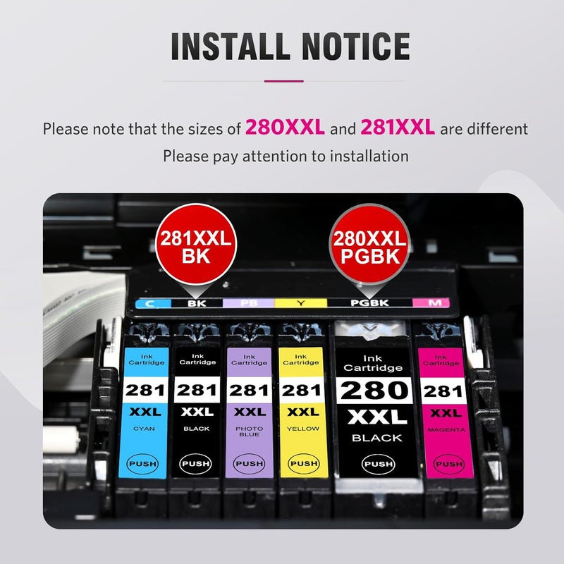 ALLWORK 280XXL 281XXL Compatible Replacement for Canon 280 281 TR8620a Ink Cartridges PGI-280XXL CLI-281XXL 280 XXL 281 XXL Compatible with TR8620 TS702a TS9521C TR8520 TS6220 TS6320 TS8220 5-Pack - Image 5